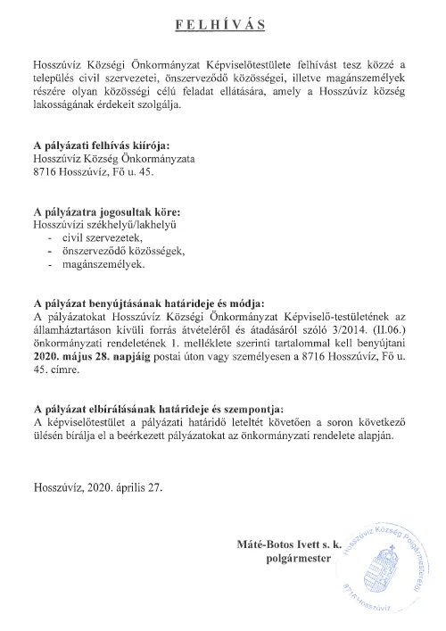 palyazat kozossegi feladatellatas 2020 H